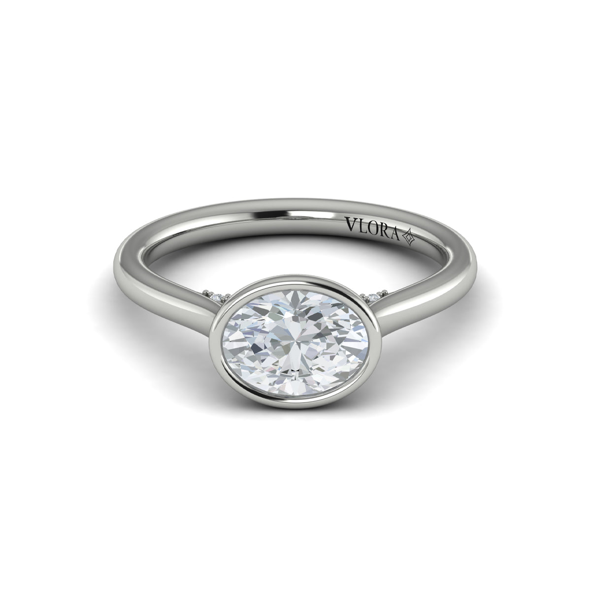 14K White Gold Oval Diamond Bezel Solitaire Ring