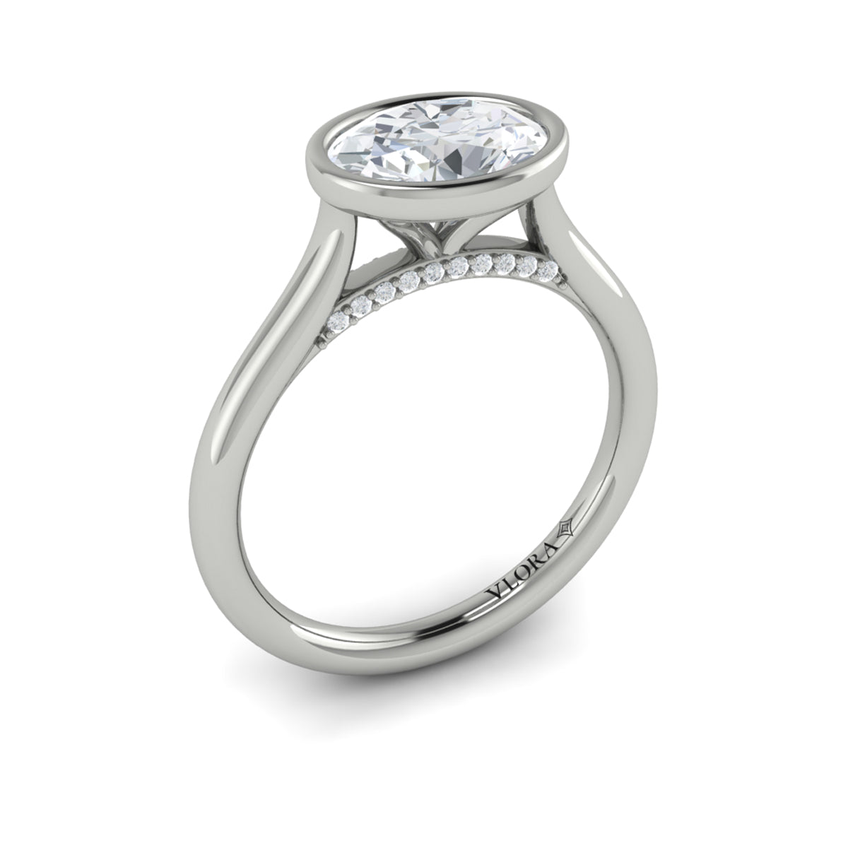 14K White Gold Oval Diamond Bezel Solitaire Ring