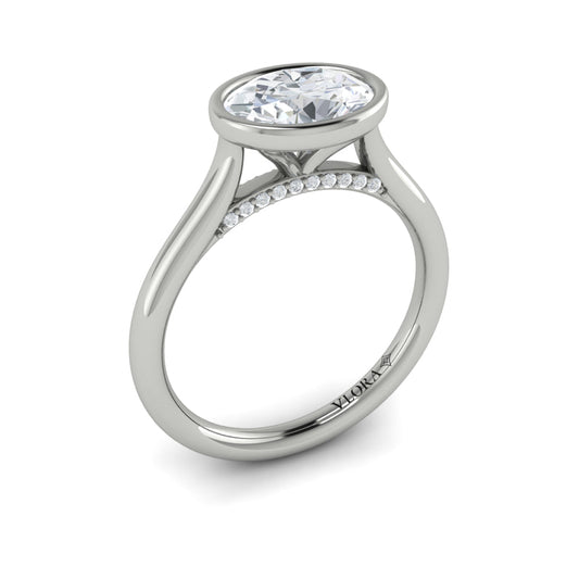 14K White Gold Oval Diamond Bezel Solitaire Ring