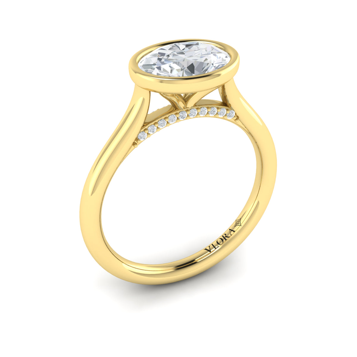 14kt Yellow Gold East-West Oval Diamond Bezel Ring