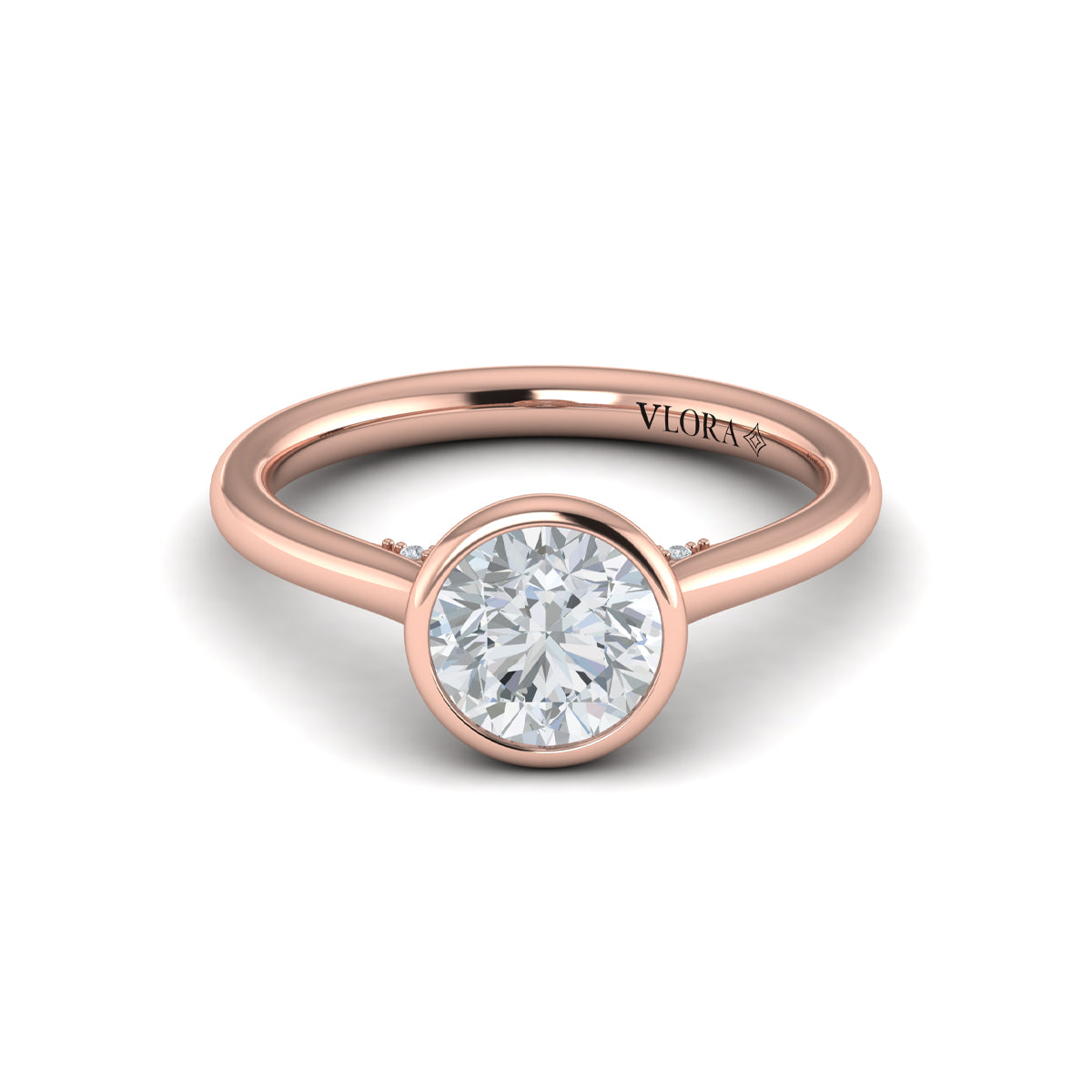 18kt Rose Gold Round Diamond Bezel Engagement Ring