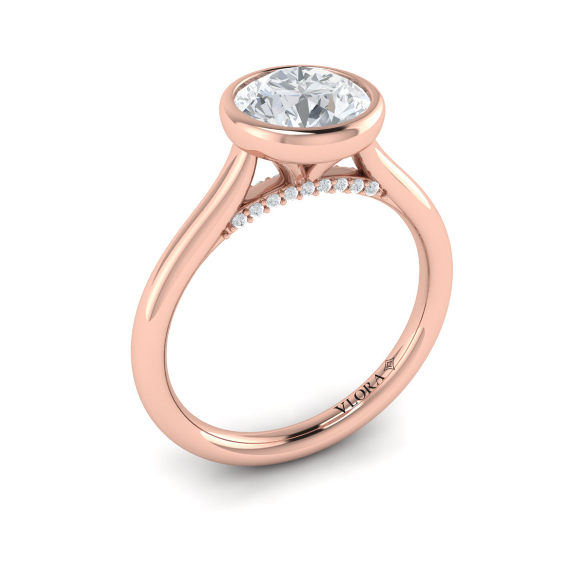 18kt Rose Gold Round Diamond Bezel Engagement Ring