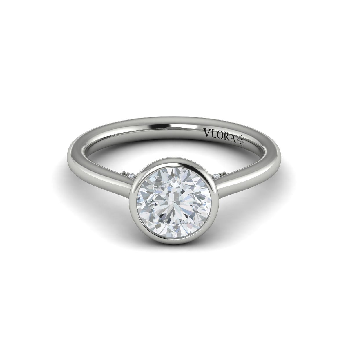 14K White Gold Round Diamond Bezel Engagement Ring