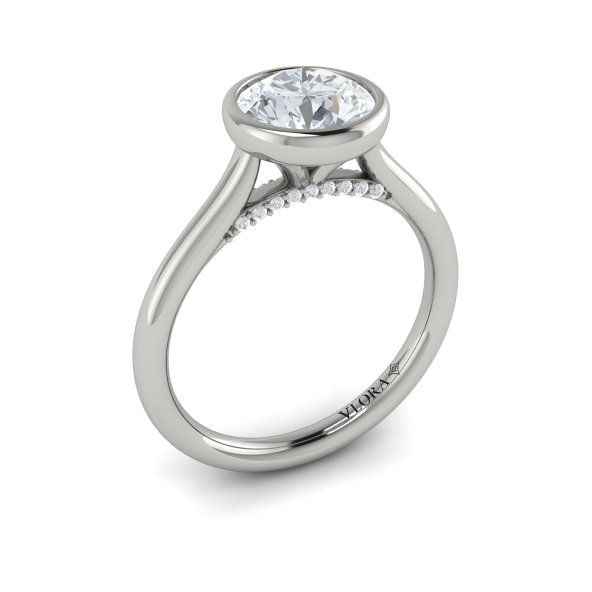 14K White Gold Round Diamond Bezel Engagement Ring