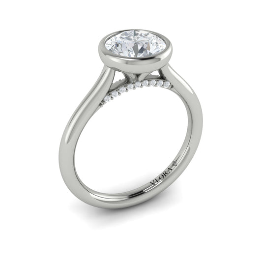 14K White Gold Round Diamond Bezel Engagement Ring