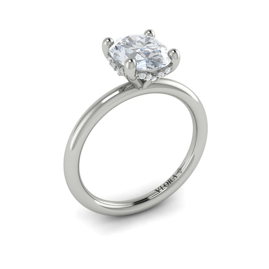 14K White Gold Oval Diamond Solitaire Engagement Ring