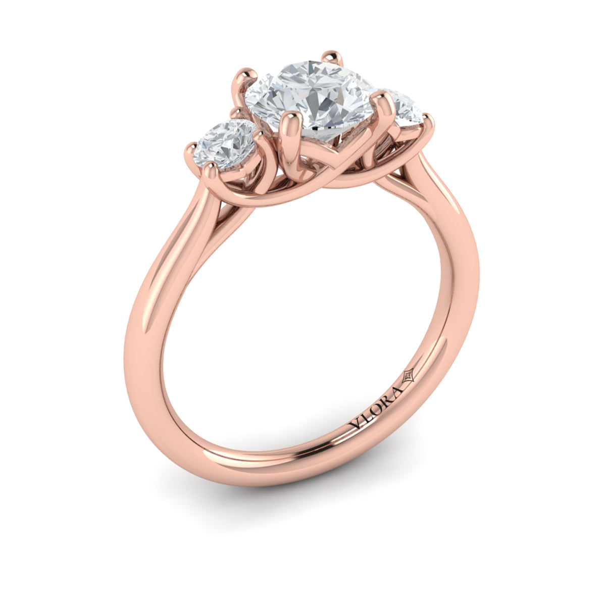 14kt Rose Gold Three Stone Diamond Engagement Ring