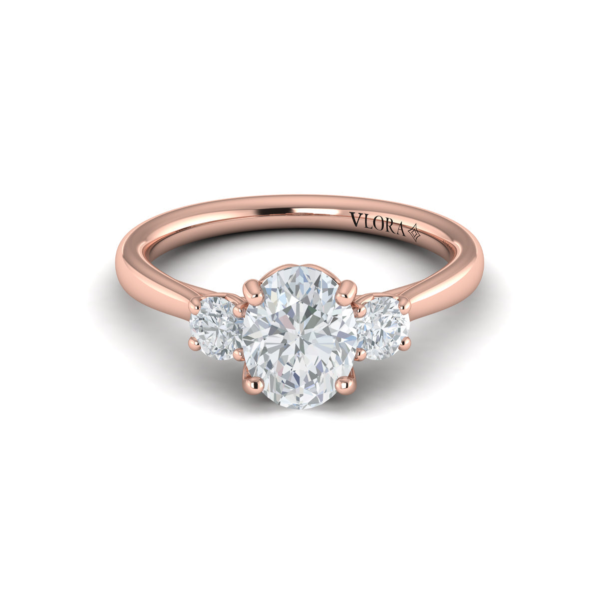 18kt Rose Gold Oval Diamond Three-Stone Engagement Ring