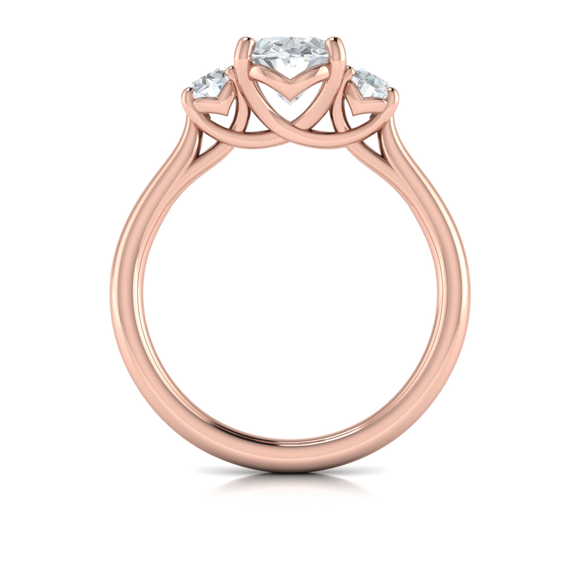 18kt Rose Gold Oval Diamond Three-Stone Engagement Ring
