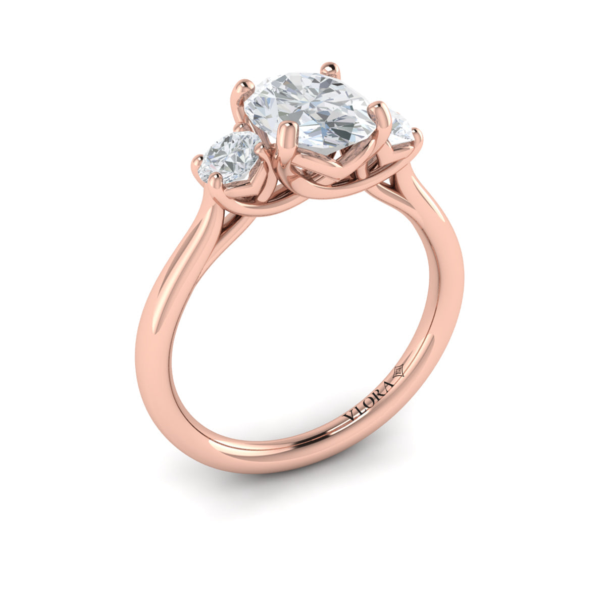 18kt Rose Gold Oval Diamond Three-Stone Engagement Ring