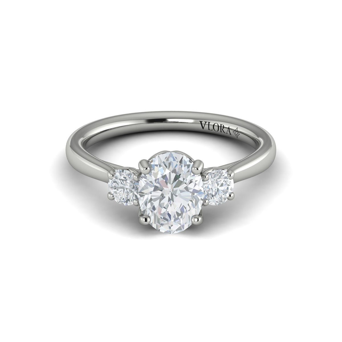 14K White Gold Oval Diamond Three-Stone Engagement Ring