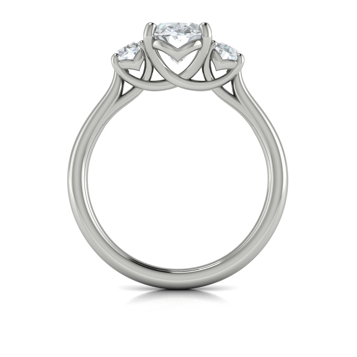 14K White Gold Oval Diamond Three-Stone Engagement Ring