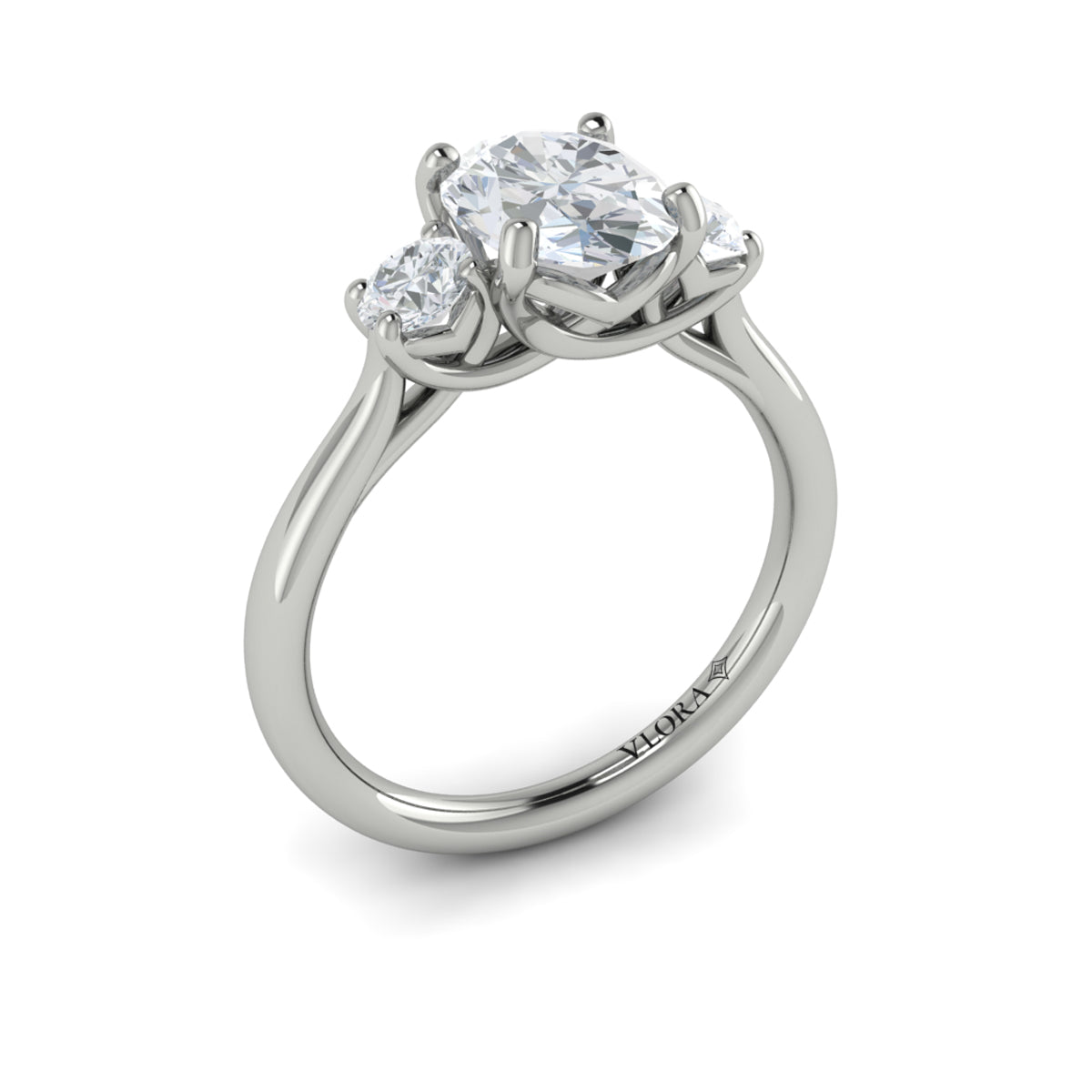 14K White Gold Oval Diamond Three-Stone Engagement Ring