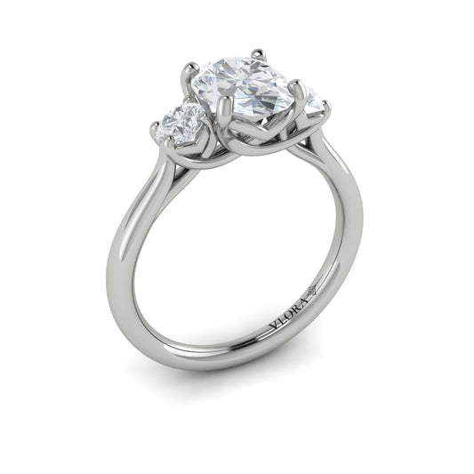 14K White Gold Oval Diamond Three-Stone Engagement Ring