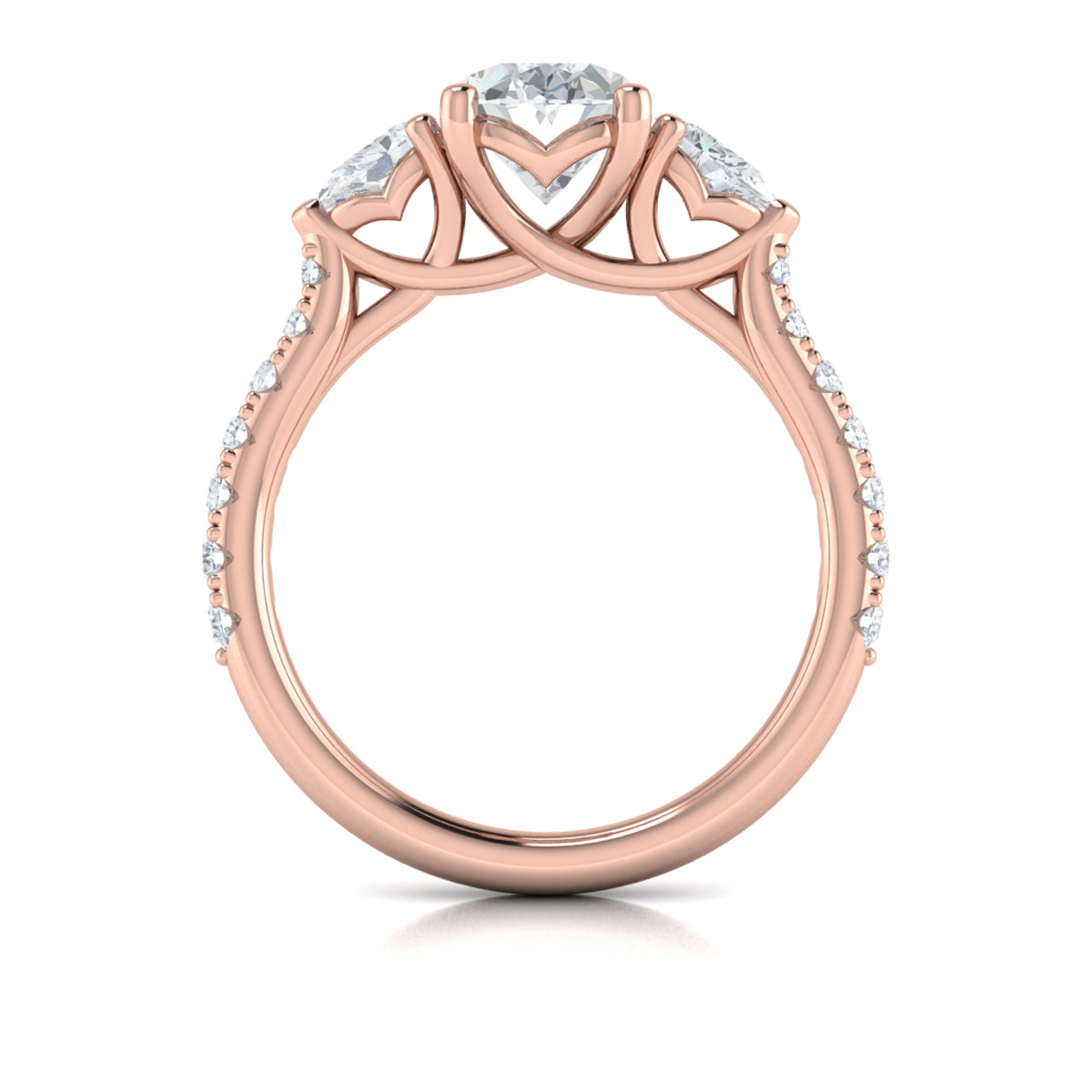 18kt Rose Gold Pear & Oval Three Stone Diamond Engagement Ring