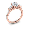 18kt Rose Gold Pear & Oval Three Stone Diamond Engagement Ring