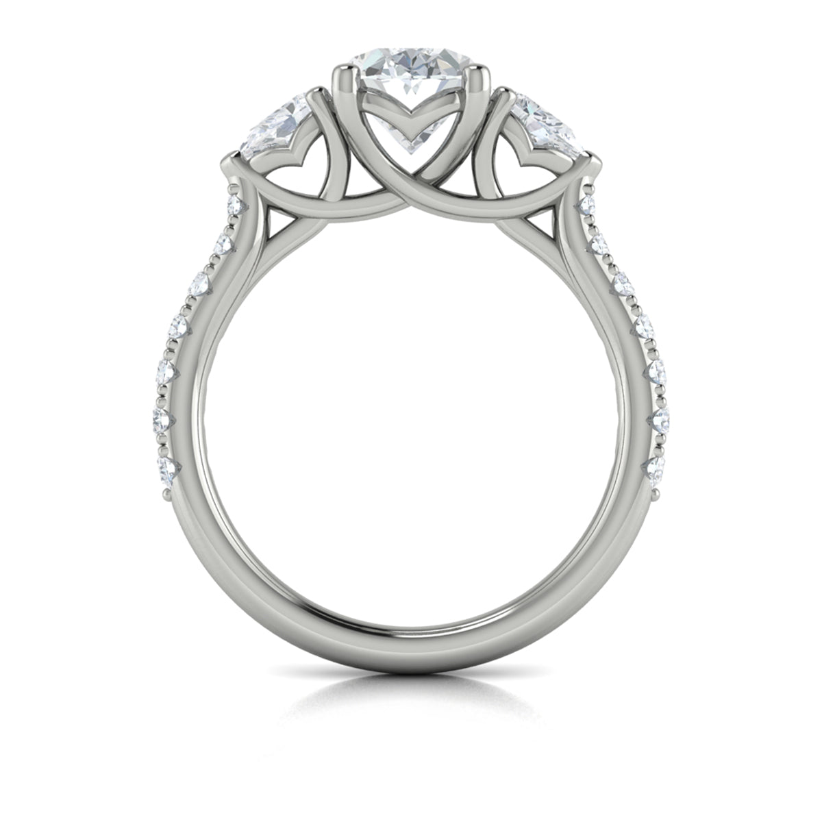 14K White Gold Pear & Oval Diamond Three-Stone Ring