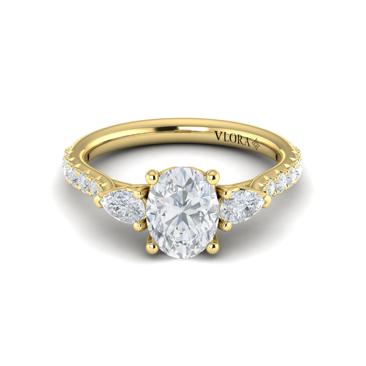 18kt Yellow Gold Pear Oval Three-Stone Engagement Ring