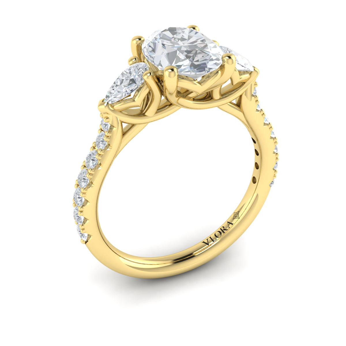 18kt Yellow Gold Pear Oval Three-Stone Engagement Ring
