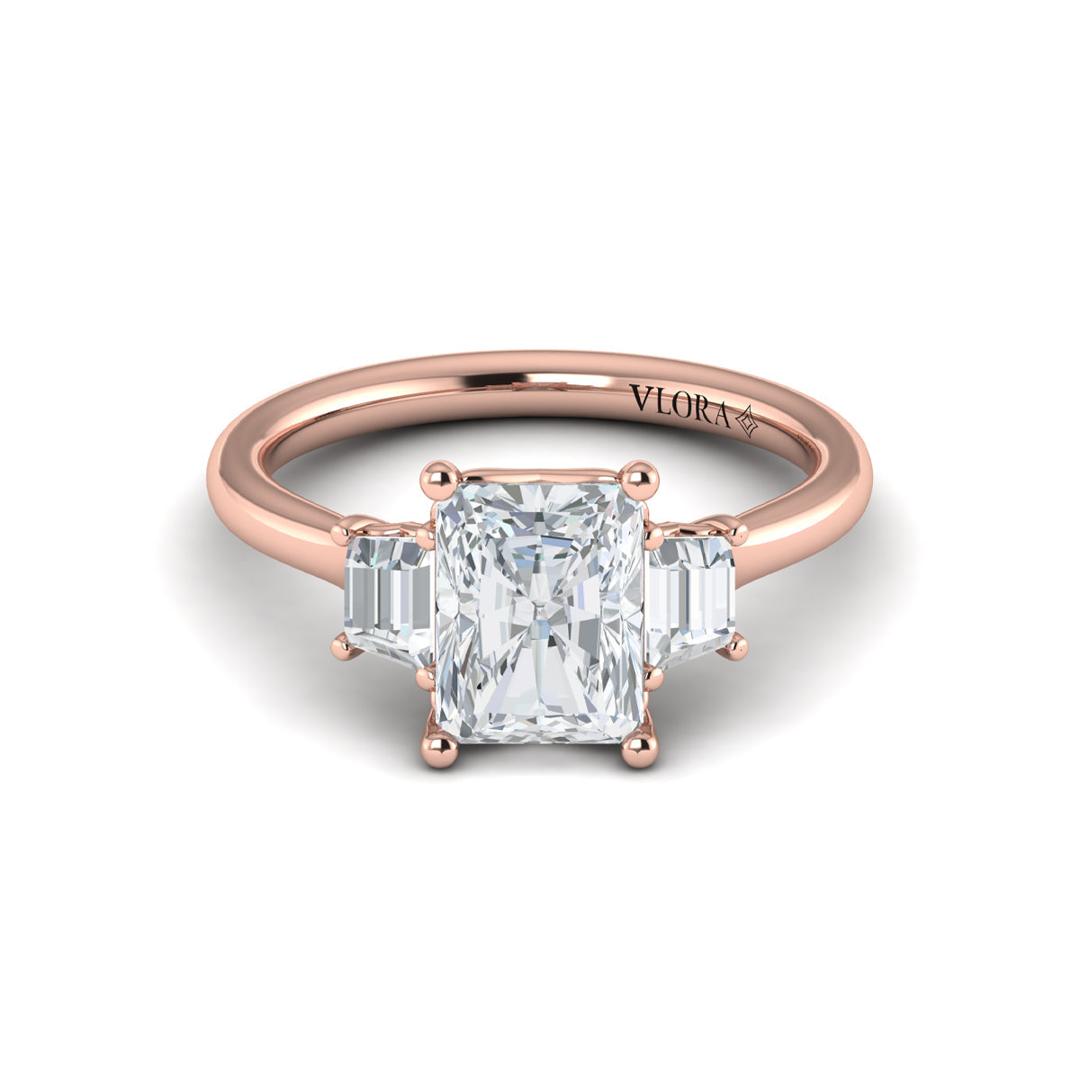 14kt Rose Gold Emerald Cut Three-Stone Engagement Ring