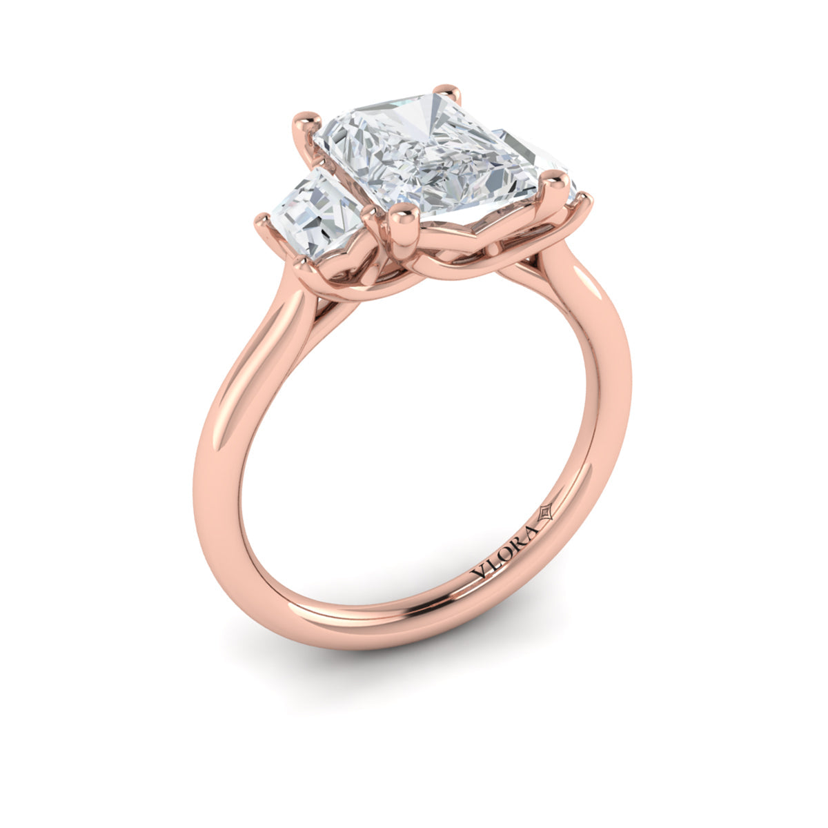 14kt Rose Gold Emerald Cut Three-Stone Engagement Ring
