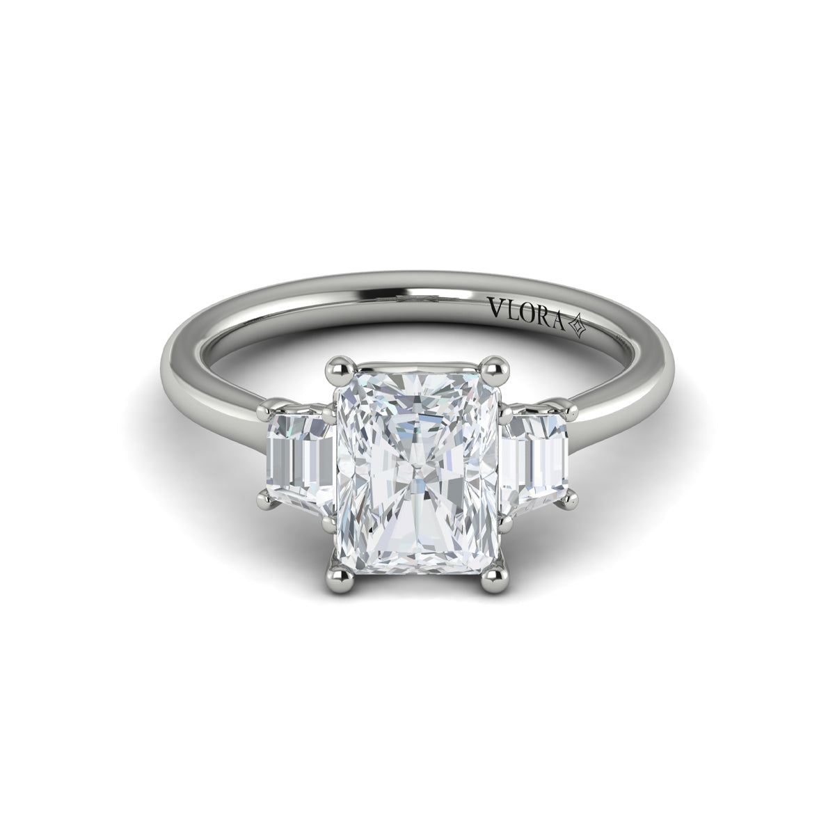 14K White Gold Emerald Cut Three-Stone Engagement Ring