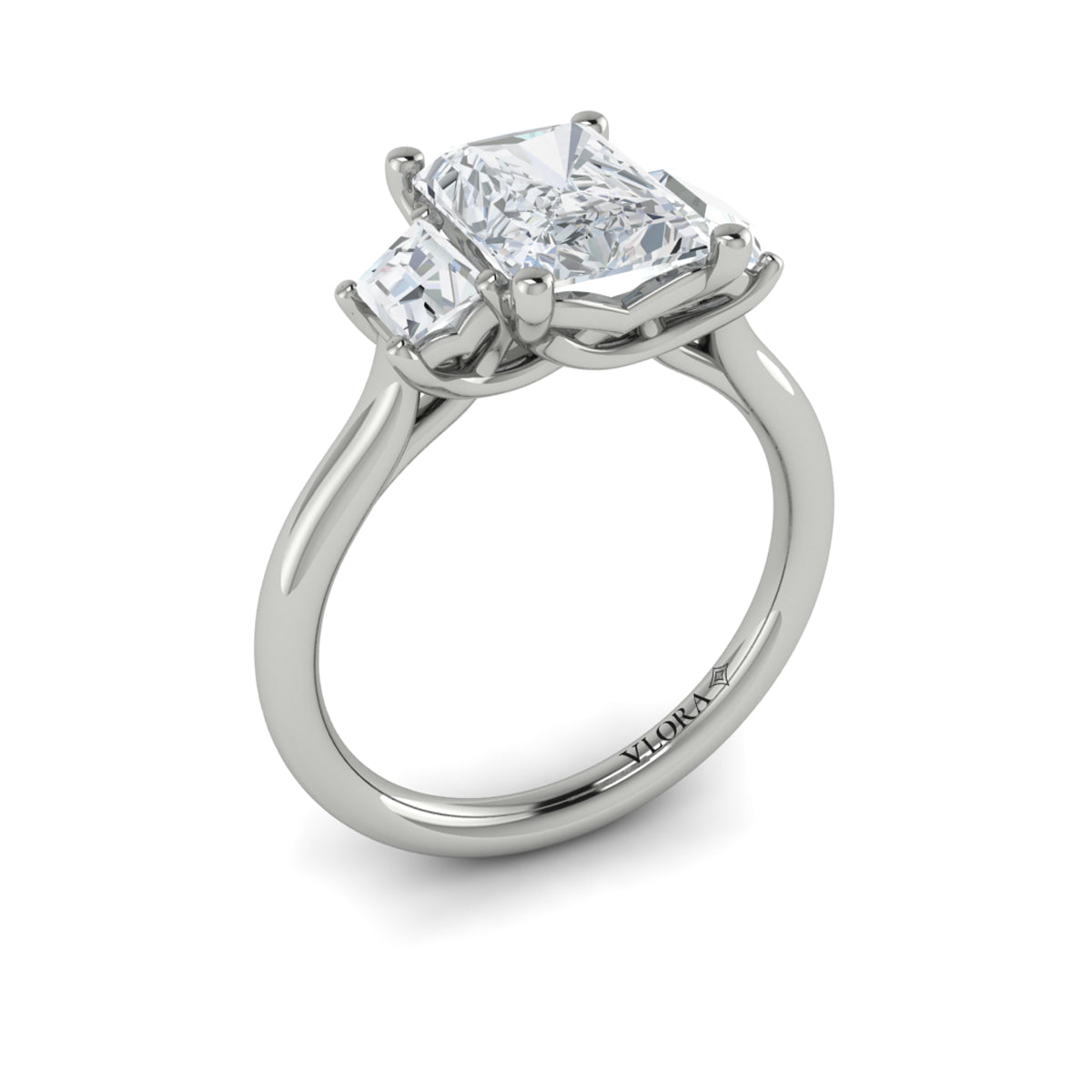 14K White Gold Emerald Cut Three-Stone Engagement Ring