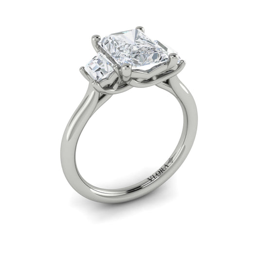 14K White Gold Emerald Cut Three-Stone Engagement Ring