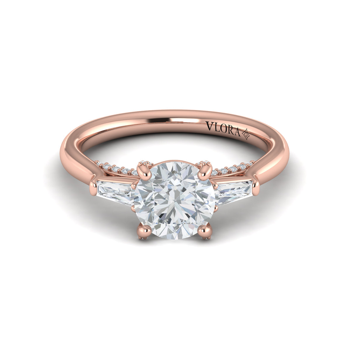 14kt Rose Gold Round Diamond Three-Stone Engagement Ring