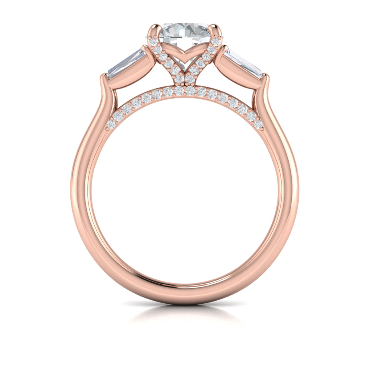 14kt Rose Gold Round Diamond Three-Stone Engagement Ring
