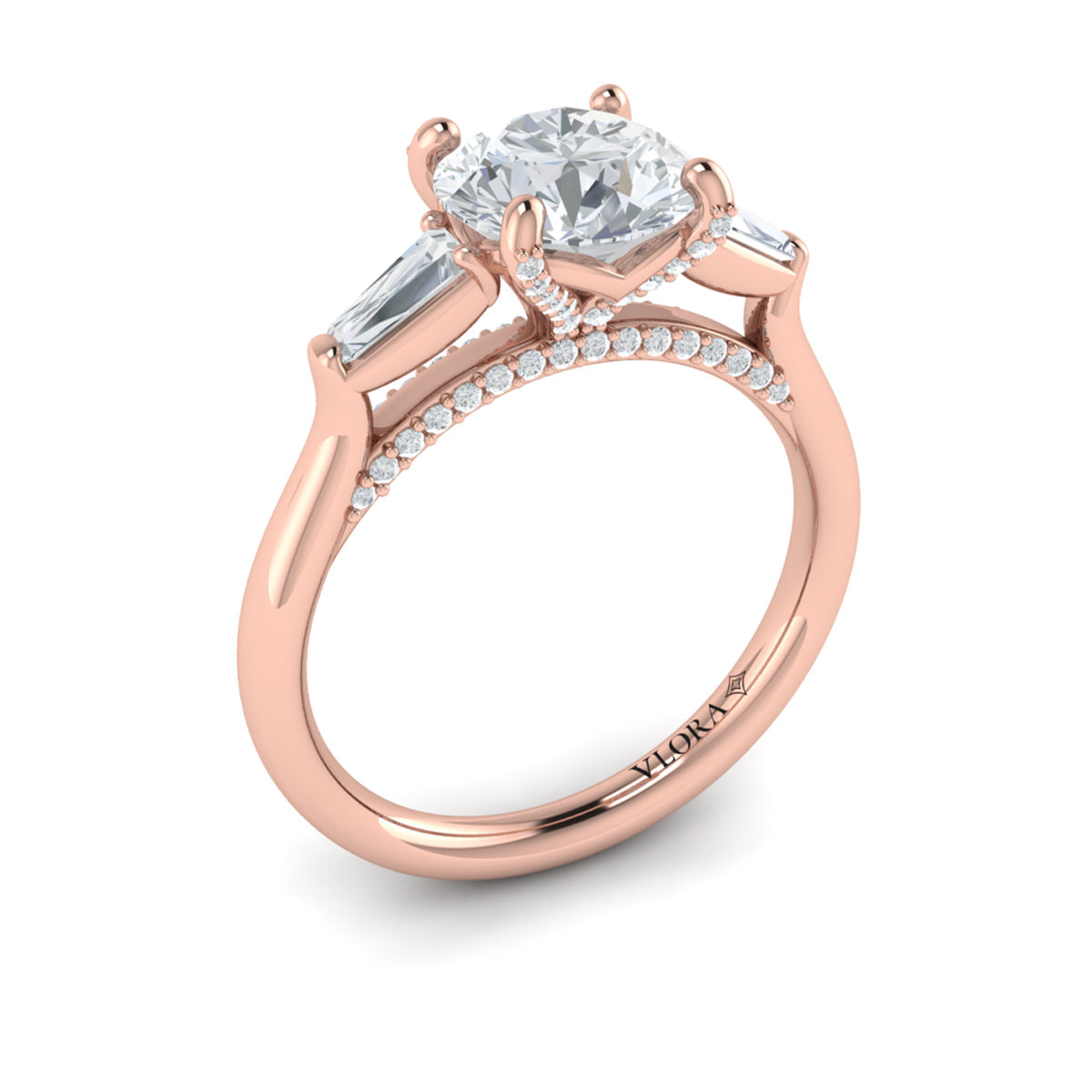 14kt Rose Gold Round Diamond Three-Stone Engagement Ring