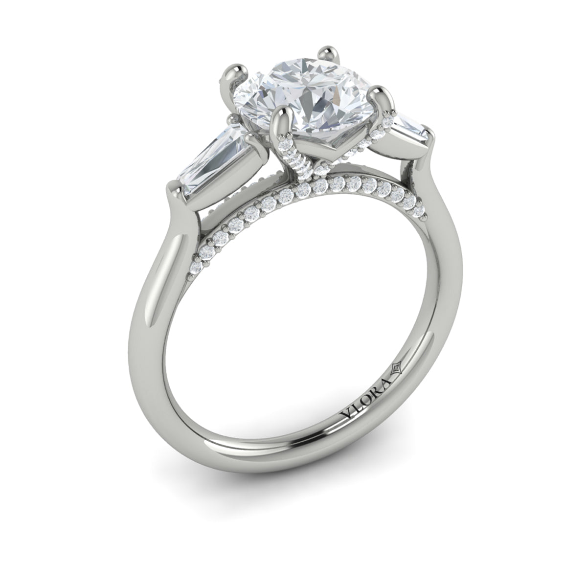 14K White Gold Three Stone Diamond Engagement Ring
