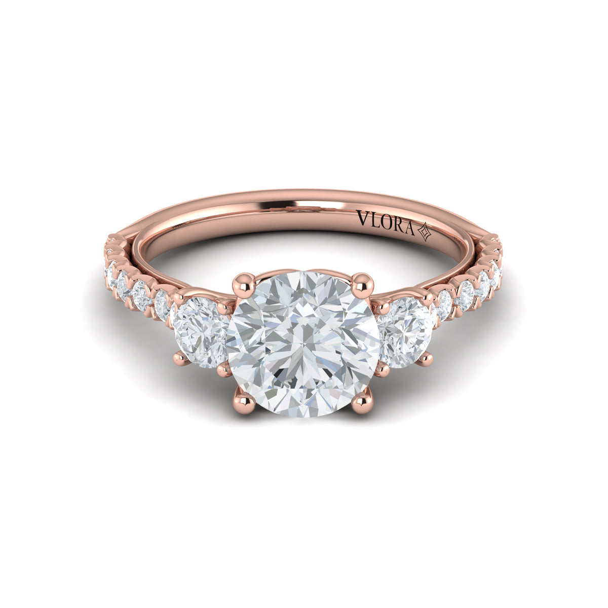 14kt Rose Gold Round Diamond Three-Stone Engagement Ring