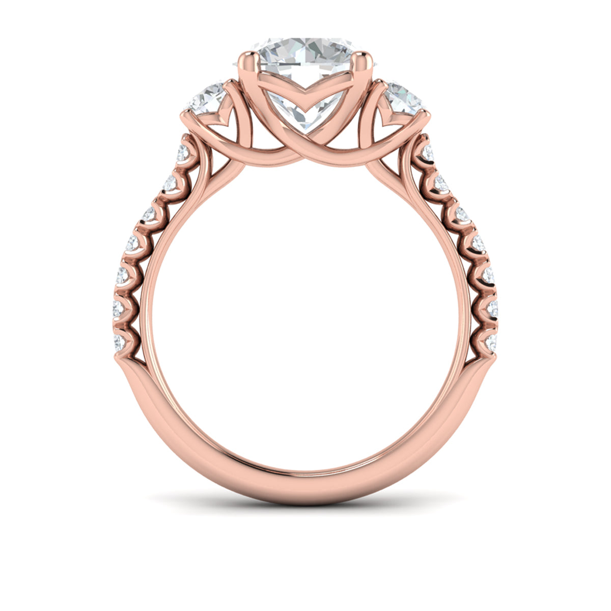 14kt Rose Gold Round Diamond Three-Stone Engagement Ring