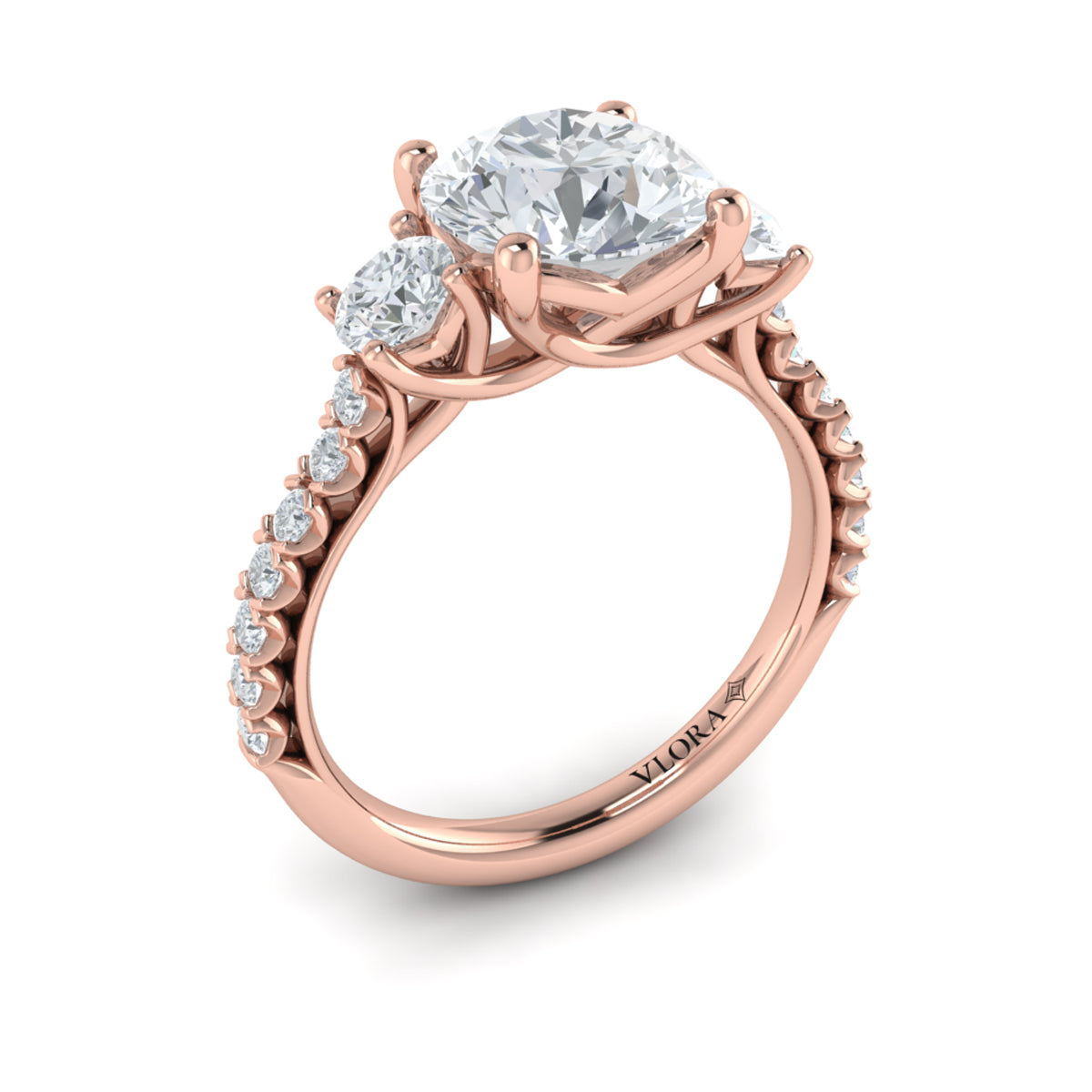 14kt Rose Gold Round Diamond Three-Stone Engagement Ring