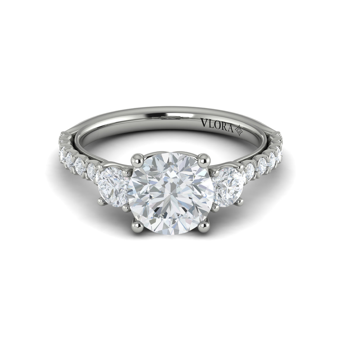 14K White Gold Three Stone Diamond Engagement Ring