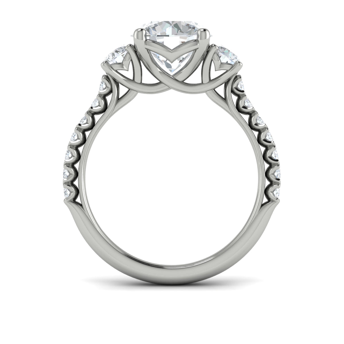 14K White Gold Three Stone Diamond Engagement Ring