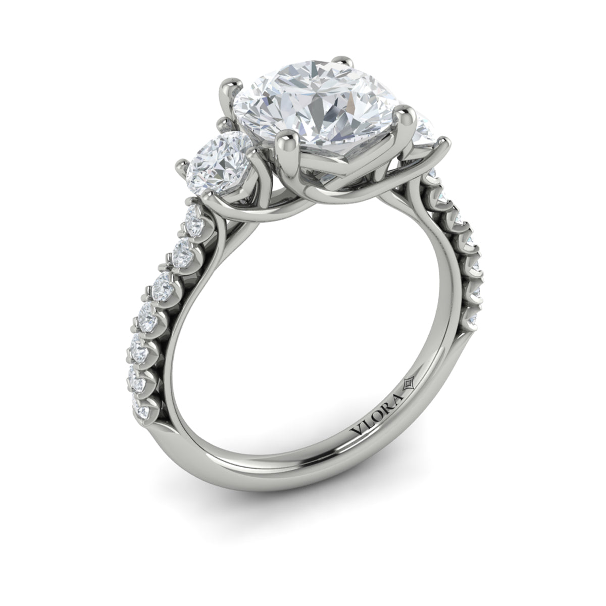 14K White Gold Three Stone Diamond Engagement Ring