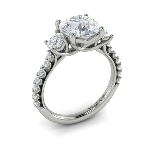 14K White Gold Three Stone Diamond Engagement Ring
