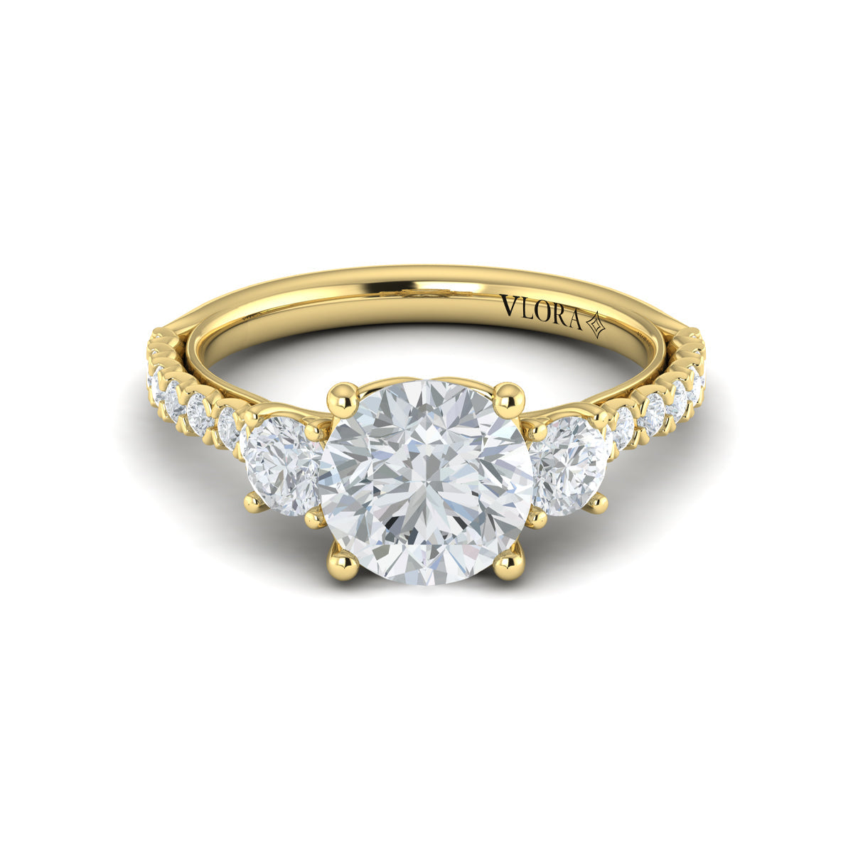 14kt Yellow Gold Round Diamond Three-Stone Engagement Ring