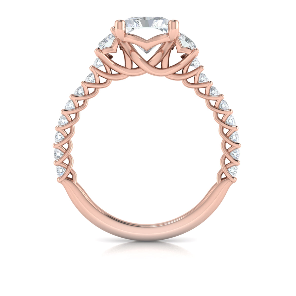 18kt Rose Gold Emerald Cut Three Stone Engagement Ring