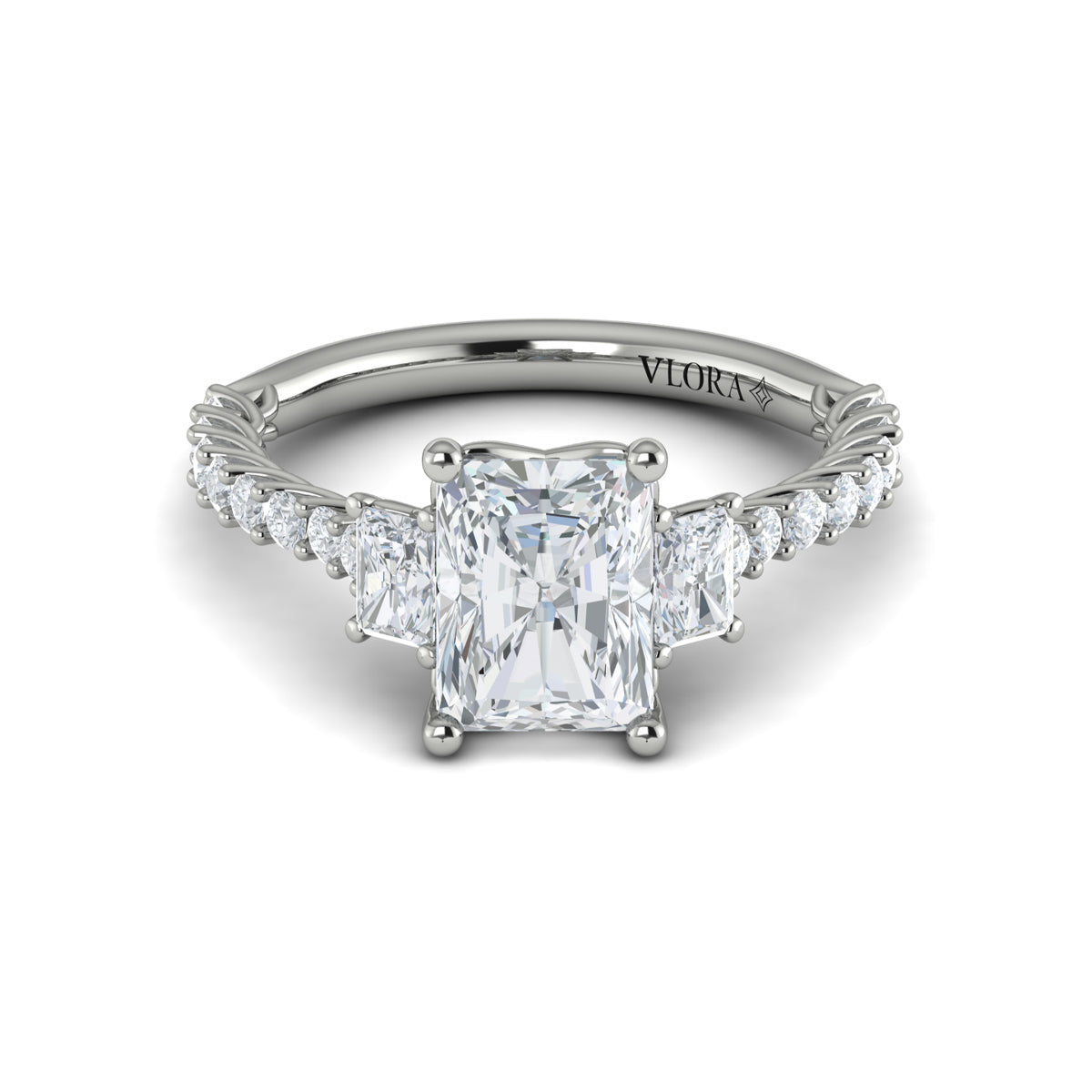 14K White Gold Emerald Cut Three-Stone Diamond Ring