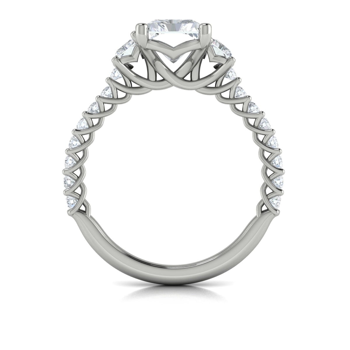 14K White Gold Emerald Cut Three-Stone Diamond Ring