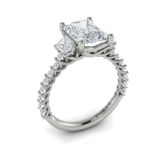 14K White Gold Emerald Cut Three-Stone Diamond Ring
