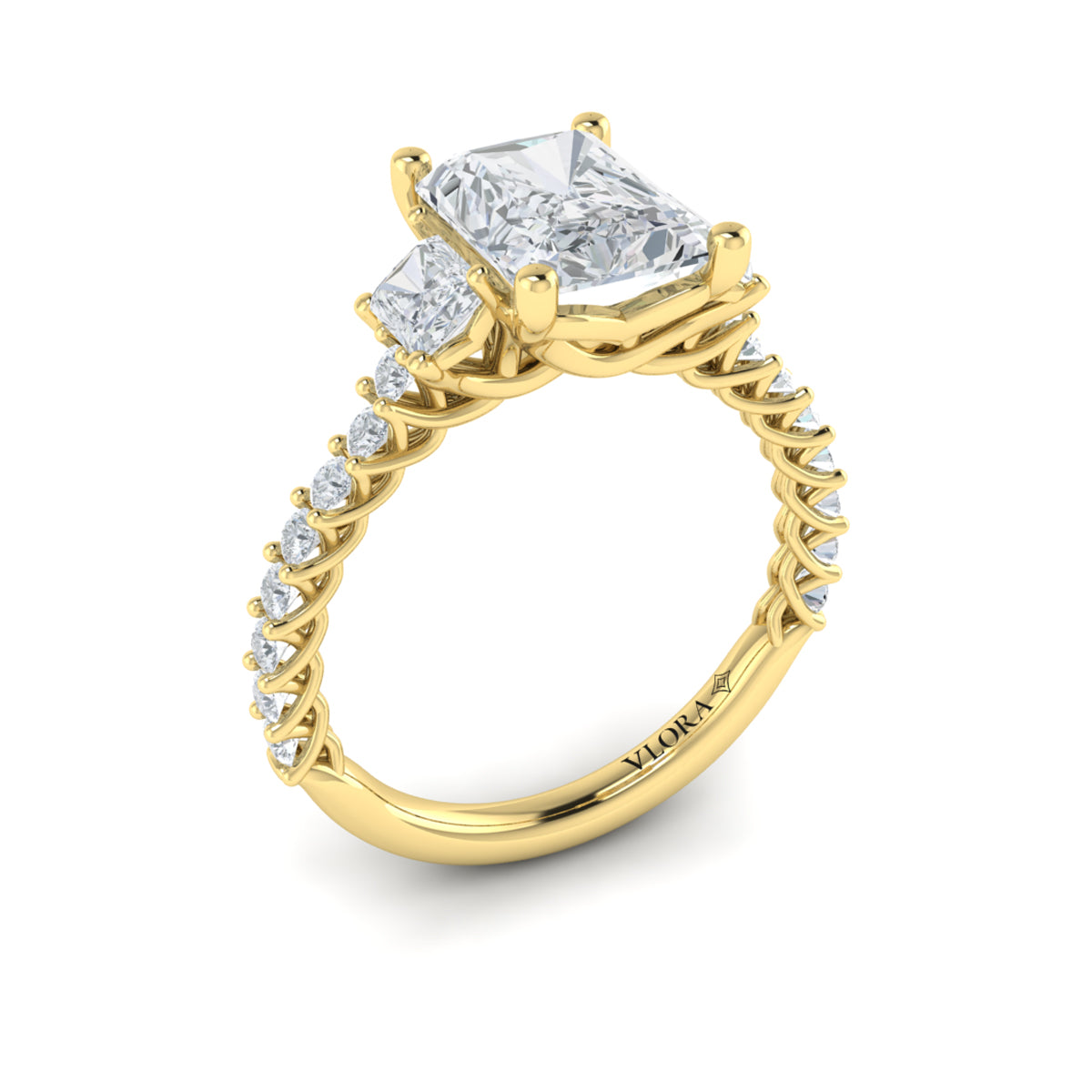 14kt Yellow Gold Emerald Cut Three-Stone Engagement Ring