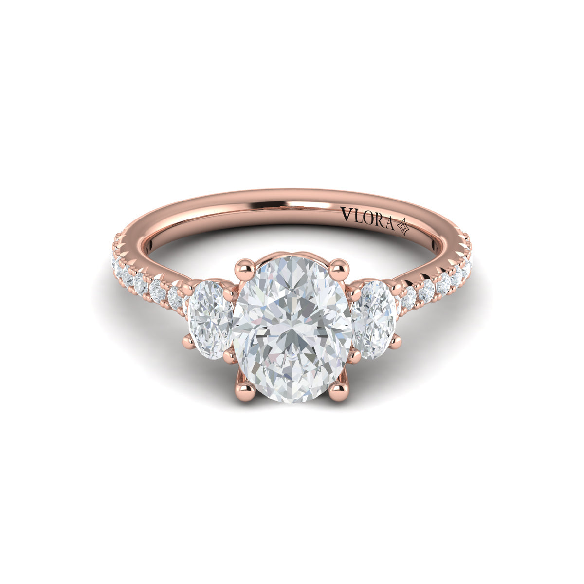 14kt Rose Gold Oval Diamond Three-Stone Engagement Ring