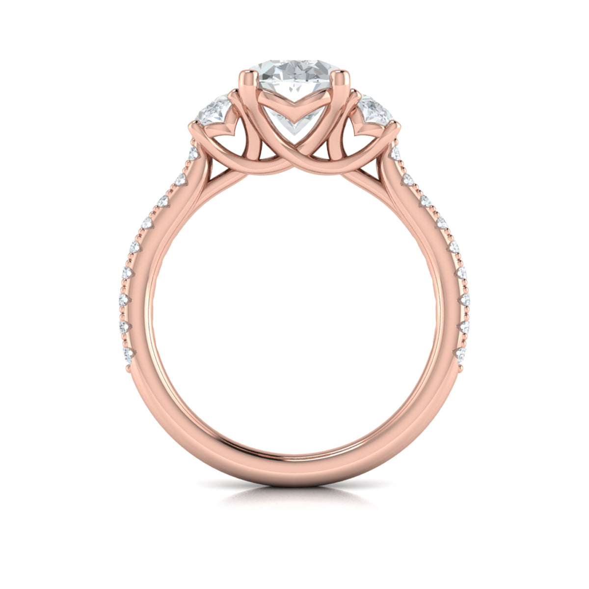 14kt Rose Gold Oval Diamond Three-Stone Engagement Ring