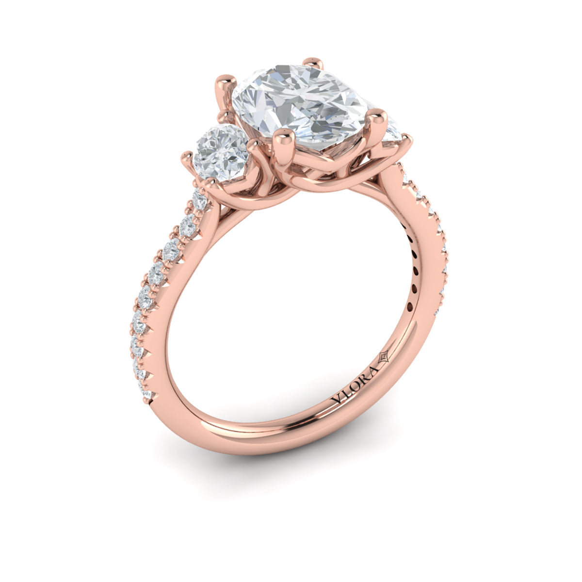 14kt Rose Gold Oval Diamond Three-Stone Engagement Ring