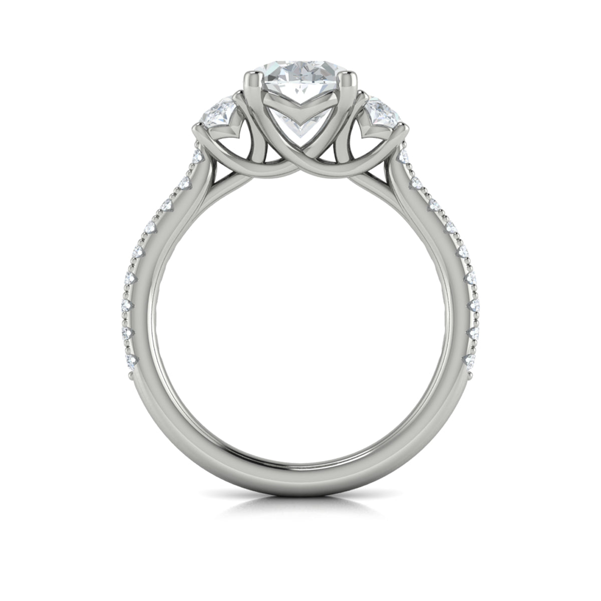 14K White Gold Oval Three-Stone Diamond Engagement Ring