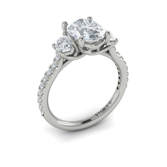 14K White Gold Oval Three-Stone Diamond Engagement Ring